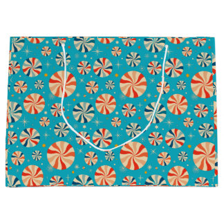 Retro Christmas Candy Cane Blue Große Geschenktüte