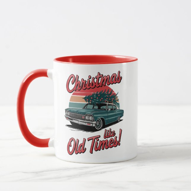 Retro Christmas Car – Old Times Holiday Tasse (Links)