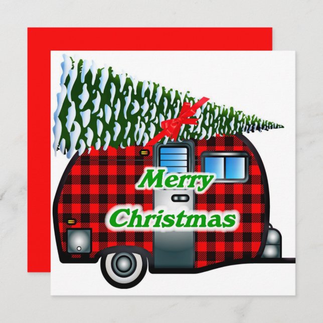 Retro Christmas Card Kariert Camper n Tree Karte (Vorne/Hinten)