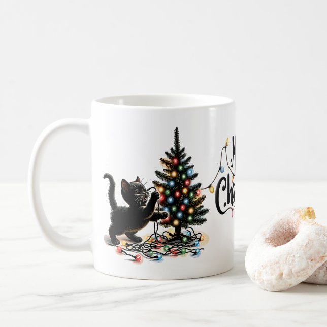 Retro Christmas Cat Kaffeetasse (Mit Donut)