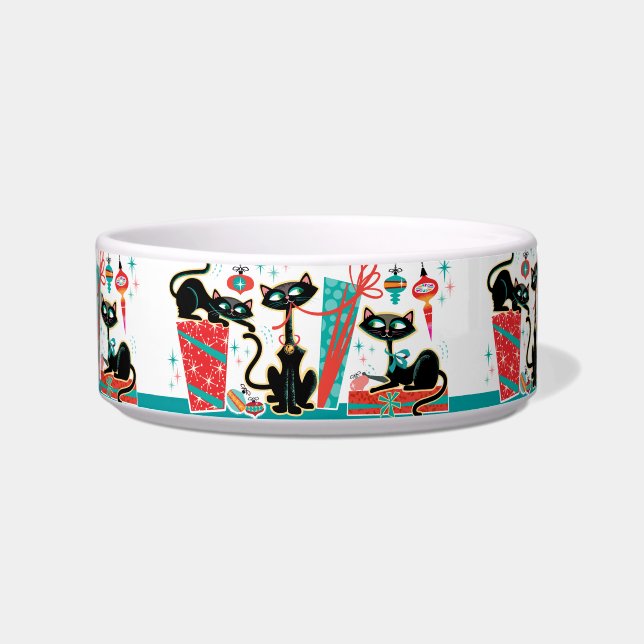 Retro Christmas Cats Food Bowl Napf (Vorderseite)
