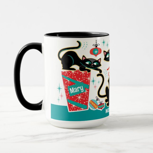 Retro Christmas Cats Mug Customizable Tasse (Links)