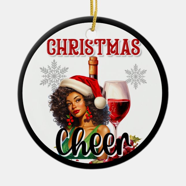 Retro Christmas Cheer Pinup Keramik Ornament (Vorne)