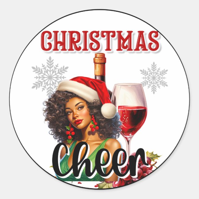 Retro Christmas Cheers Pinup Runder Aufkleber (Vorderseite)