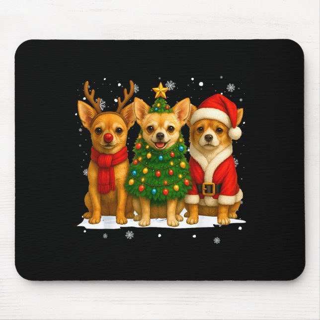 Retro Christmas Chihuahua Santa Reindeer Dog Lover Mousepad (Vorne)
