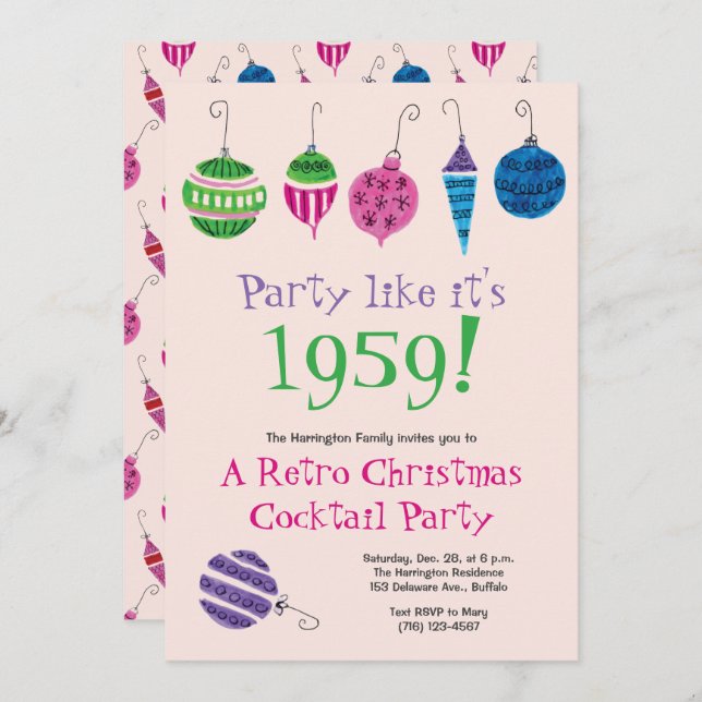 Retro Christmas Cocktail Party Vintag Urlaub Einladung (Vorne/Hinten)