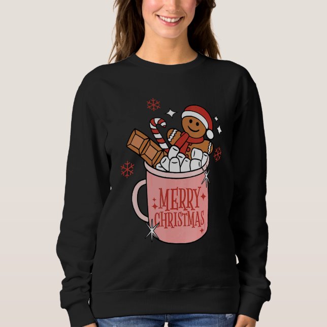 Retro Christmas Coffee Merry Christmas Gingerbread Sweatshirt (Vorderseite)