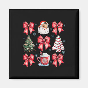 Retro Christmas Coquette Bow Santa Coffee Cake Hol Magnet