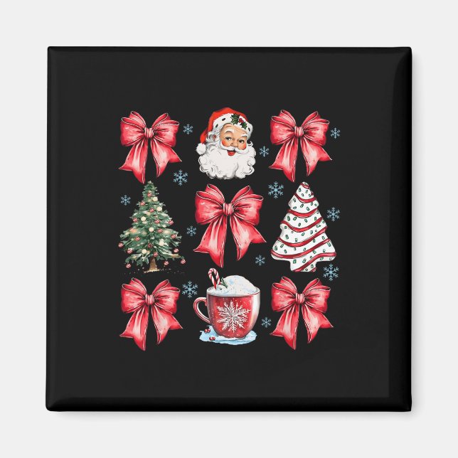 Retro Christmas Coquette Bow Santa Coffee Cake Hol Magnet (Vorne)