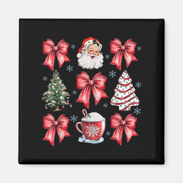 Retro Christmas Coquette Bow Santa Coffee Cake Hol Magnet (Vorne)