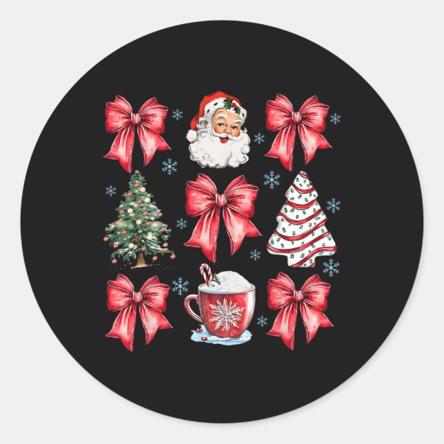 Retro Christmas Coquette Bow Santa Coffee Cake Hol Runder Aufkleber (Vorderseite)
