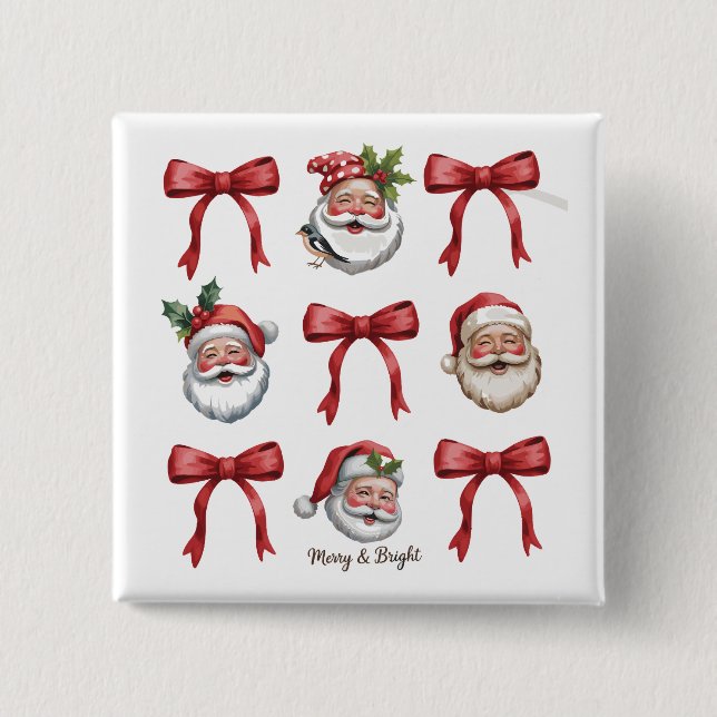 Retro Christmas Coquette Bow Vintag Santa Niedlich Button (Vorderseite)