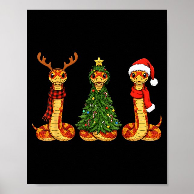 Retro Christmas Corn Snake Santa Reindeer  Poster (Vorne)