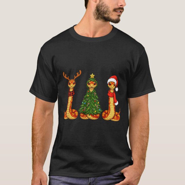 Retro Christmas Corn Snake Santa Reindeer  T-Shirt (Vorderseite)