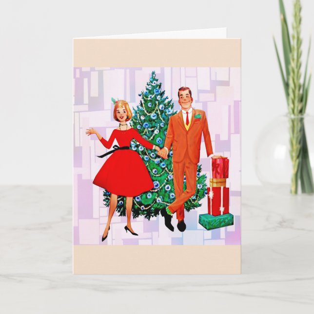 RETRO CHRISTMAS COUPLE ART GREETCARD FEIERTAGSKARTE (Vorderseite)