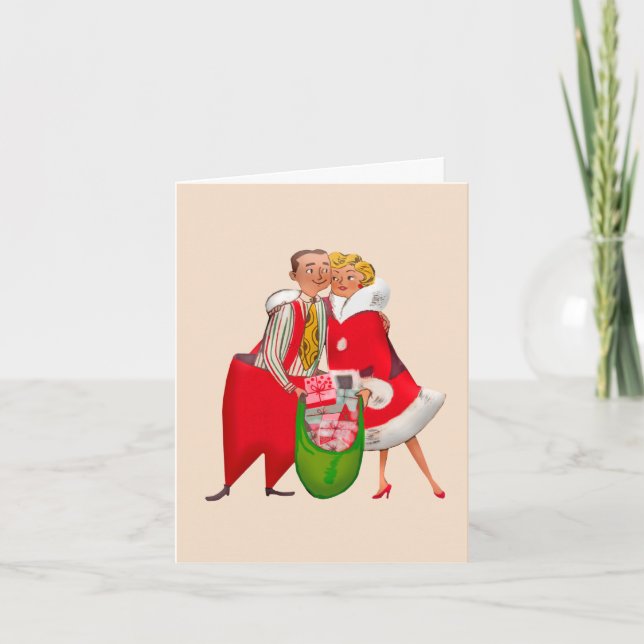 RETRO CHRISTMAS COUPLE ART GREETCARD FEIERTAGSKARTE (Vorderseite)
