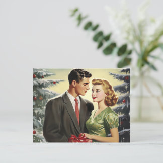 Retro Christmas Couple im Vintagen Stil Postkarte