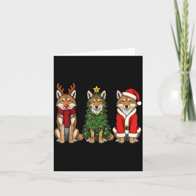 Retro Christmas Coyote Santa Reindeer  Karte (Vorderseite)