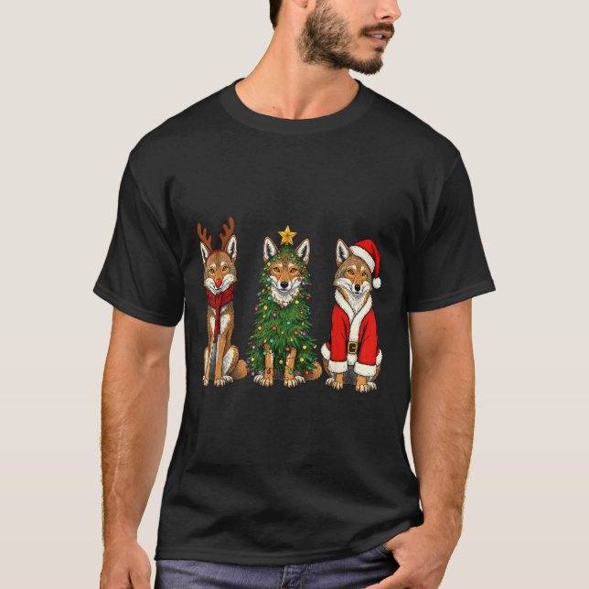 Retro Christmas Coyote Santa Reindeer  T-Shirt (Vorderseite)