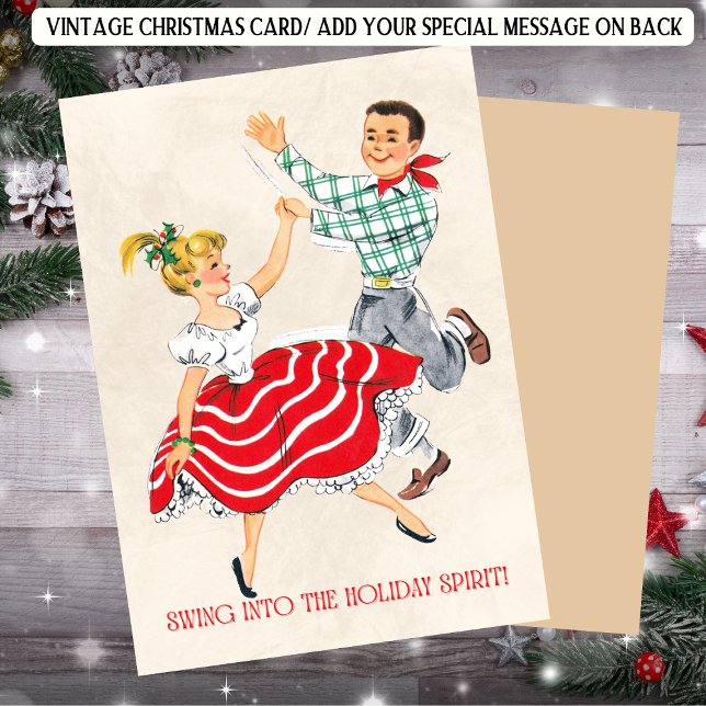 Retro Christmas Dancing Couple Feiertagskarte (Von Creator hochgeladen)