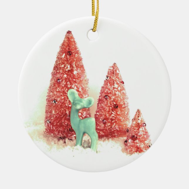 Retro Christmas Deer Keramikornament (Vorne)