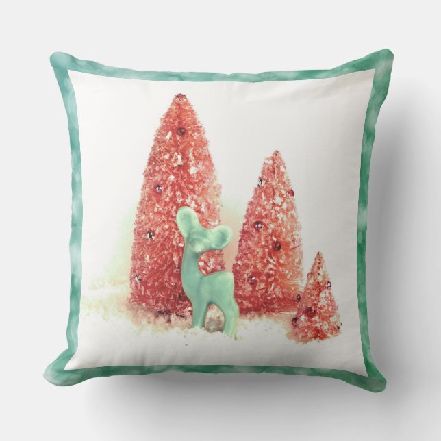 Retro Christmas Deer mit Aqua Frame Kissen (Vorderseite)