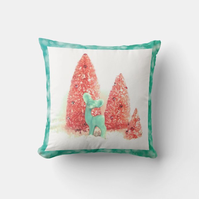 Retro Christmas Deer mit Aqua Frame Kissen Für Draußen (Vorderseite)