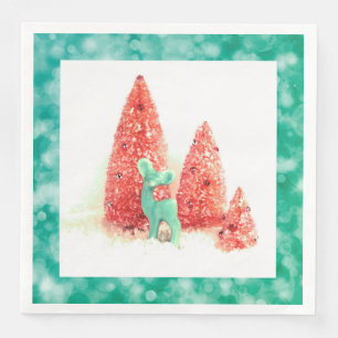 Retro Christmas Deer mit Aqua Frame Serviette