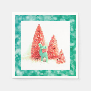 Retro Christmas Deer mit Aqua Frame Serviette