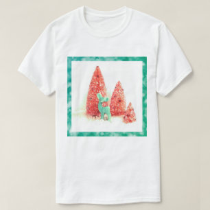 Retro Christmas Deer mit Aqua Frame T-Shirt