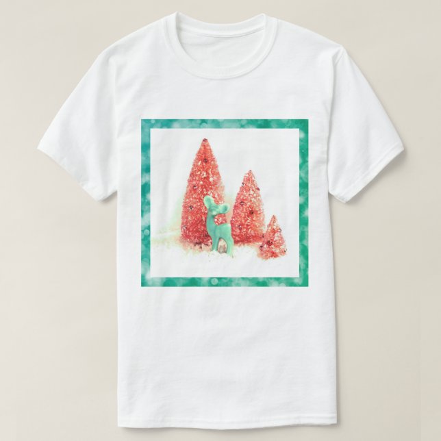 Retro Christmas Deer mit Aqua Frame T-Shirt (Design vorne)