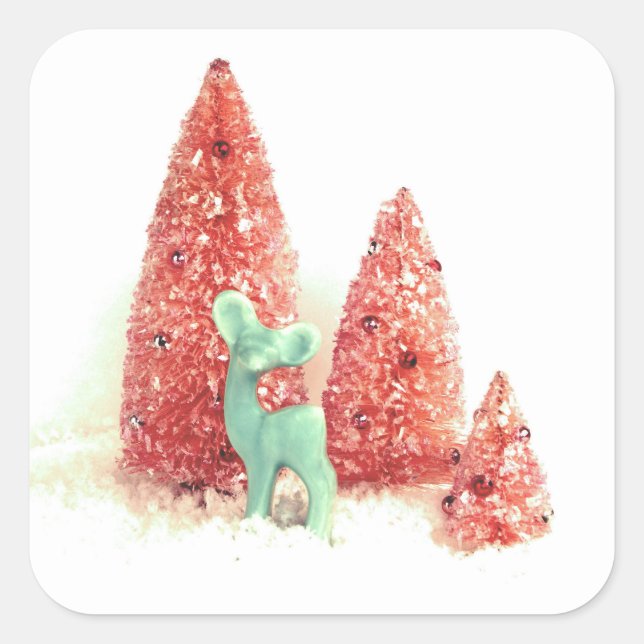 Retro Christmas Deer Quadratischer Aufkleber (Vorderseite)
