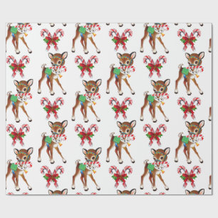 Retro Christmas Deer und Candy Canes Geschenkpapier