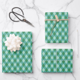 Retro Christmas Diamond Kariert - grün & türkis Geschenkpapier Set