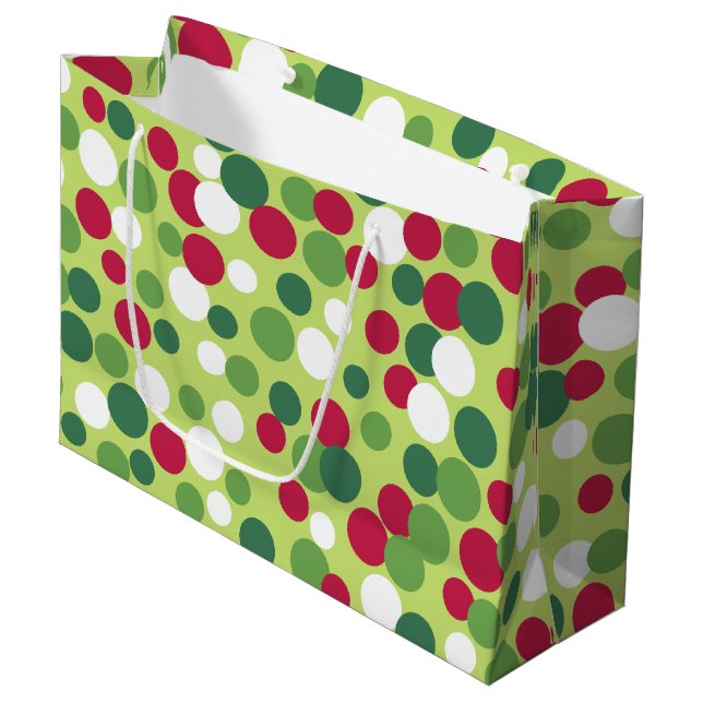 Retro Christmas Dots Große Geschenktasche Große Geschenktüte (Vorderseite Schrägansicht)