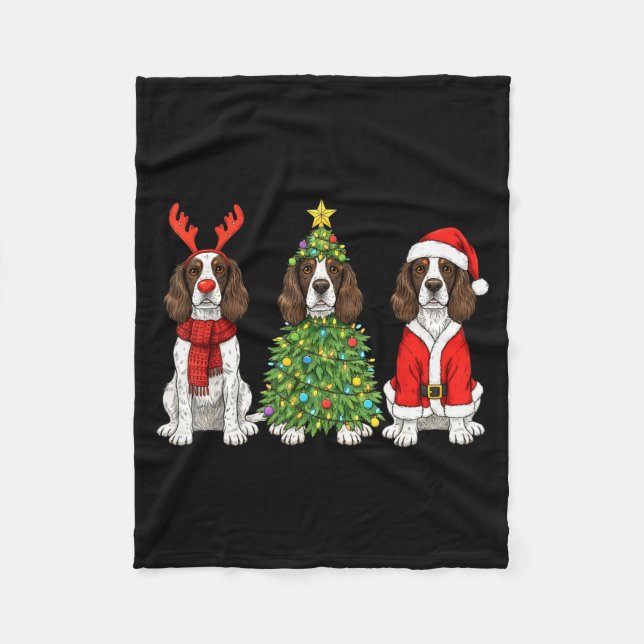 Retro Christmas English Springer Spaniel Santa Rei Fleecedecke (Vorderseite)