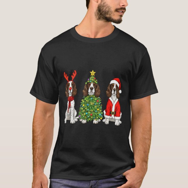 Retro Christmas English Springer Spaniel Santa Rei T-Shirt (Vorderseite)