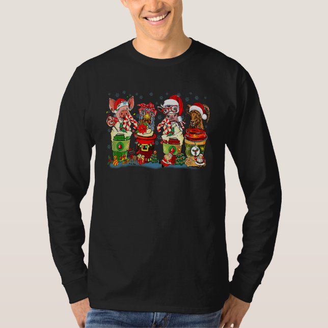 Retro Christmas farm animals coffee latte country  T-Shirt (Vorderseite)