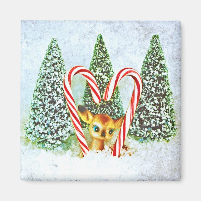 Retro Christmas Fawn Magnet (Vorne)