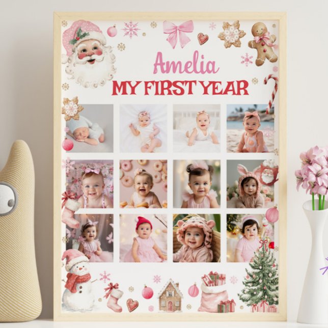 Retro Christmas First Year Photo Milestone Sign Poster (Von Creator hochgeladen)