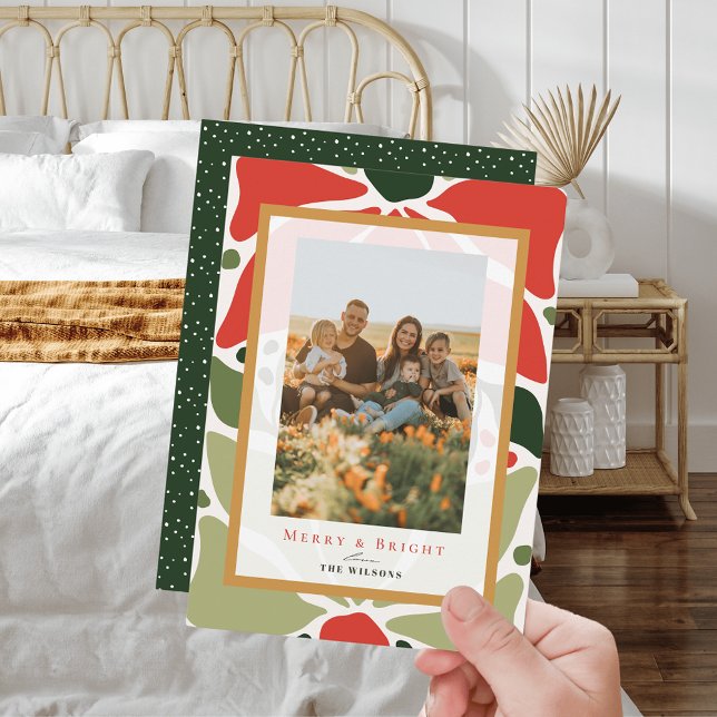 Retro Christmas Floral Quilt Holiday Photo Card Einladung (Von Creator hochgeladen)
