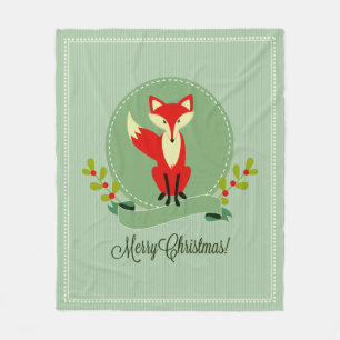 Retro Christmas Fox Pastel Green & Beige 2 Fleecedecke