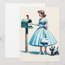Retro Christmas Frau mit Scotty Dog Mailbox