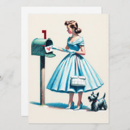 Retro Christmas Frau mit Scotty Dog Mailbox Feiertagskarte