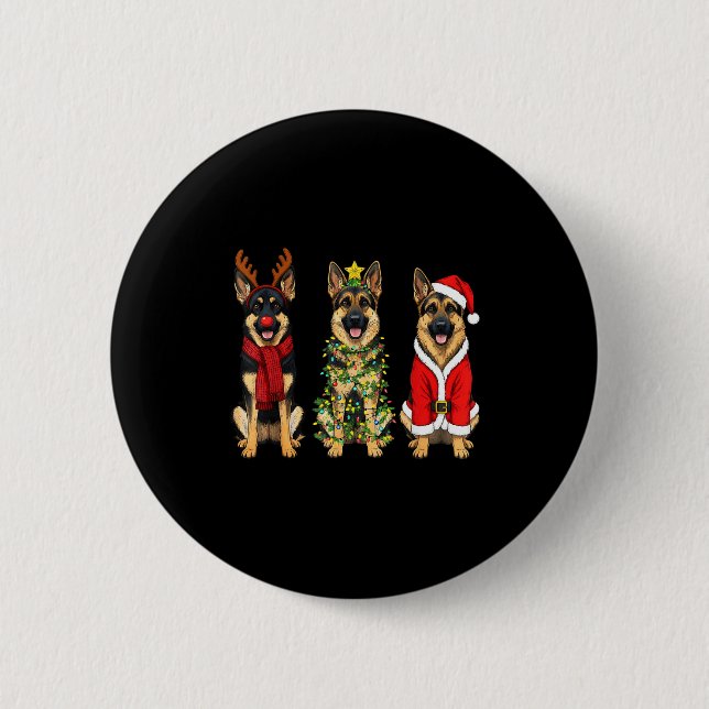 Retro Christmas German Shepherd Santa Reindeer Gsd Button (Vorderseite)