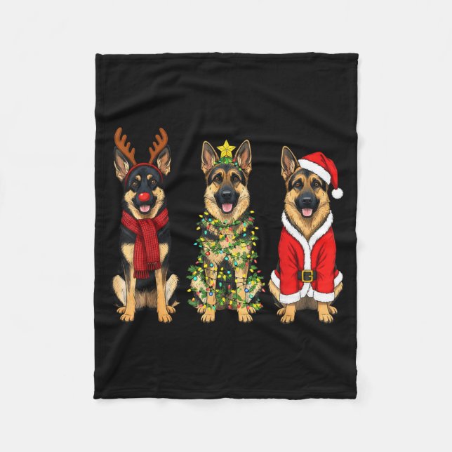 Retro Christmas German Shepherd Santa Reindeer Gsd Fleecedecke (Vorderseite)