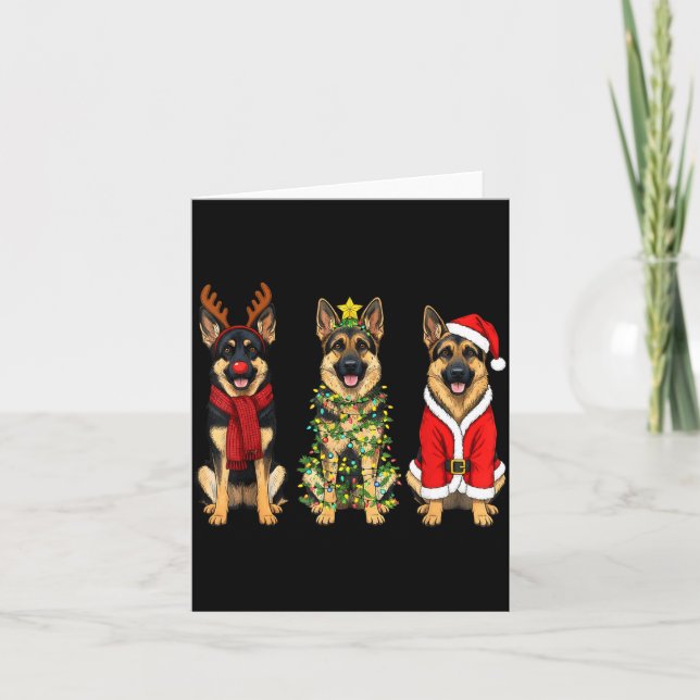 Retro Christmas German Shepherd Santa Reindeer Gsd Karte (Vorderseite)