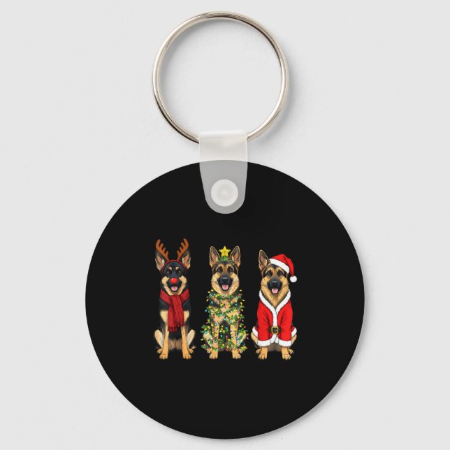 Retro Christmas German Shepherd Santa Reindeer Gsd Schlüsselanhänger (Vorderseite)