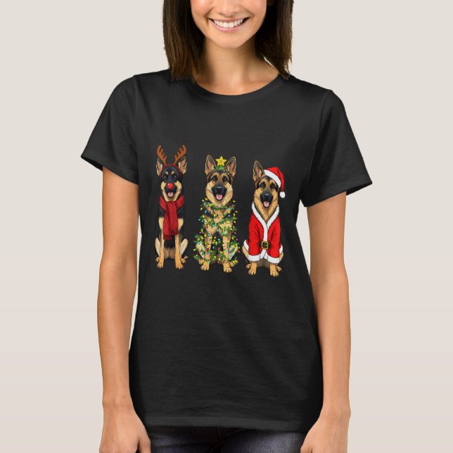 Retro Christmas German Shepherd Santa Reindeer Gsd T-Shirt (Vorderseite)