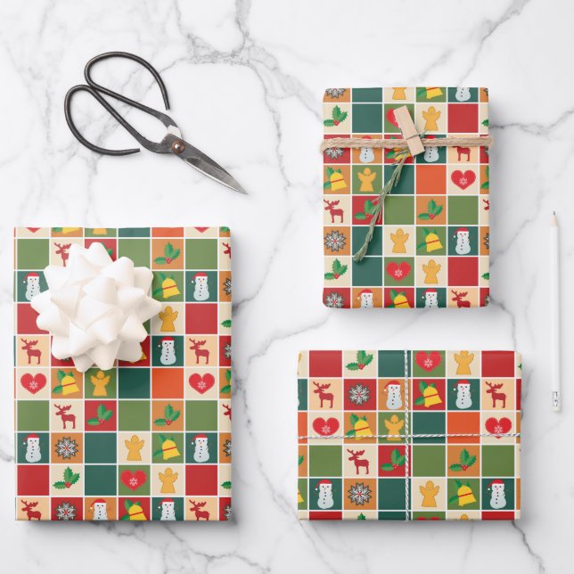 Retro Christmas Geschenkpapier - 3 Blätter (Vorderseite)